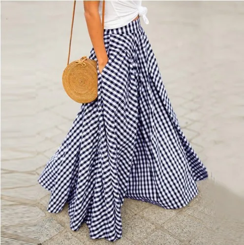 

Women Elegant And Versatile Temperament Plaid Mid-length High Waist Large Hem Skirt Women Cavation Pocket Drooping Skirt Robes