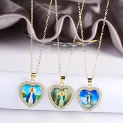 Fine Trendy Heart Shape Religious Figure Virgin Mary Pendant Necklace Fine Holiday Party Catholic Jewelry Gift Wholesale