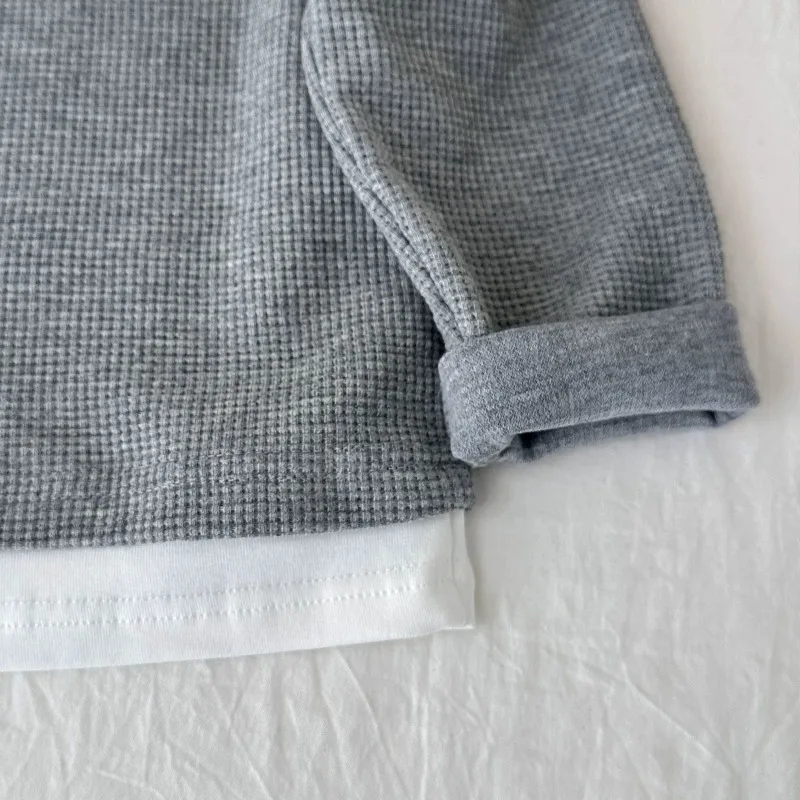 Kinder Jungen Sweatshirt RAISE YOUNG Herbst 2026 Kleinkind Jungen Pullover Casual 1-10 Jahre Kinder Jungen Waffel-Optik Zweiteilige Oberteile – Detail 11