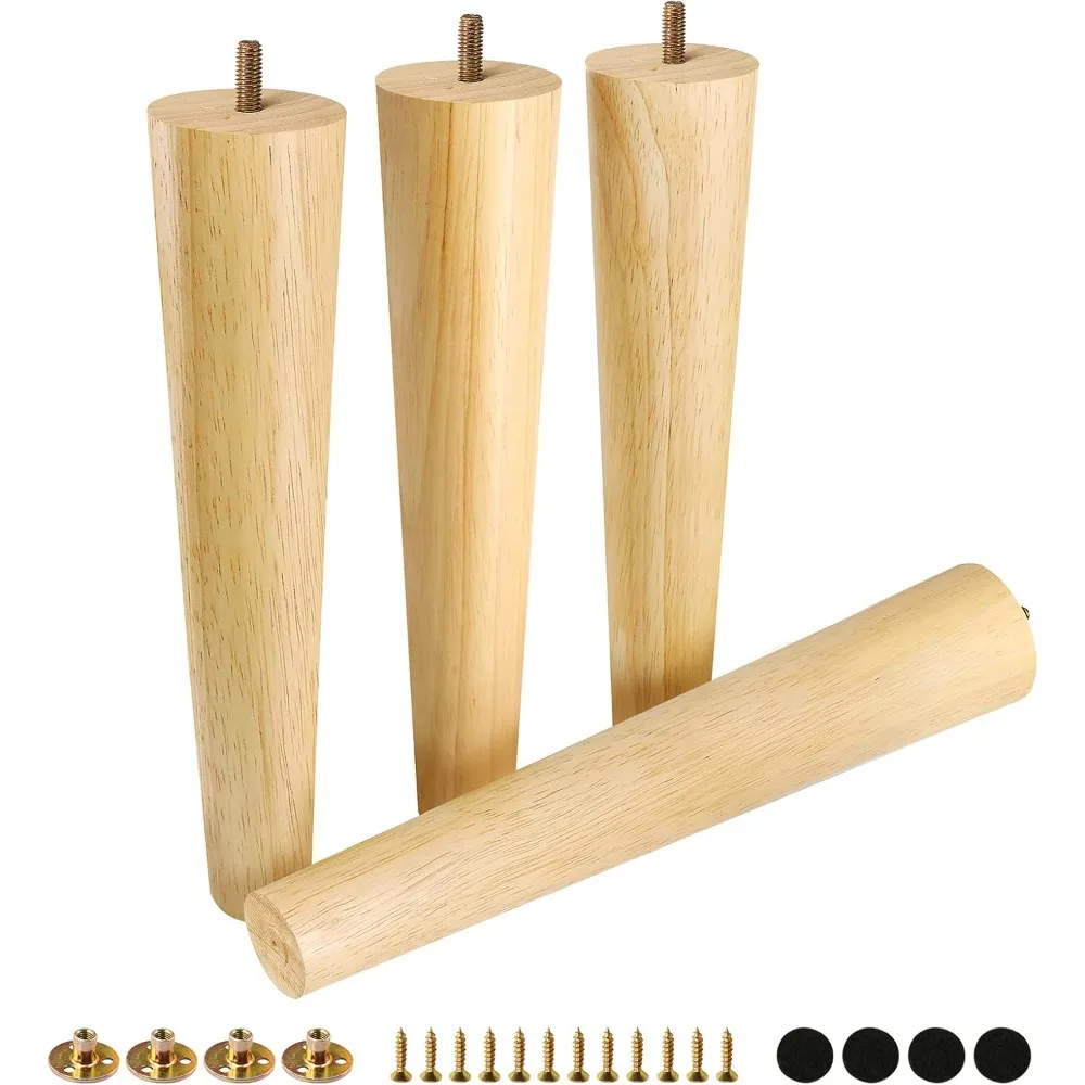 

Rubber Wood Furniture Legs 12 Inches, Straight Tapered Wood Feet Mid Century Sofa Legs Set of 4, 5/16 UNC Furniture Fee