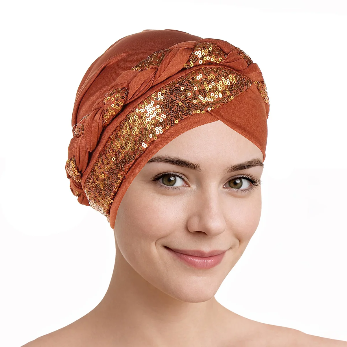 

10PCS/Set Fashion Sequin Braids Turban Indian Hat Women Chemo Cap Muslim Hijab Bonnet Beanies Hair Loss Headscarf Head Wrap New