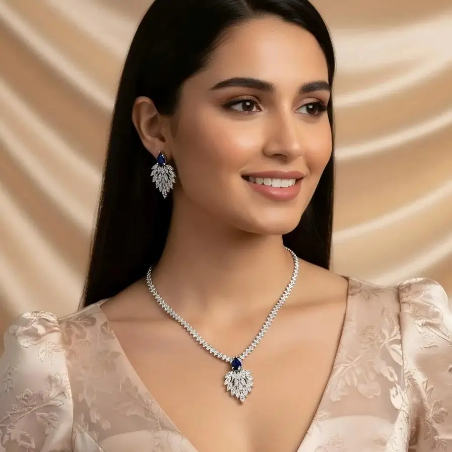 2PCS Cubic Zirconia White Jewelry Sets Women Dubai Nigeria Necklace Earring Sets For Bridal Party Wedding