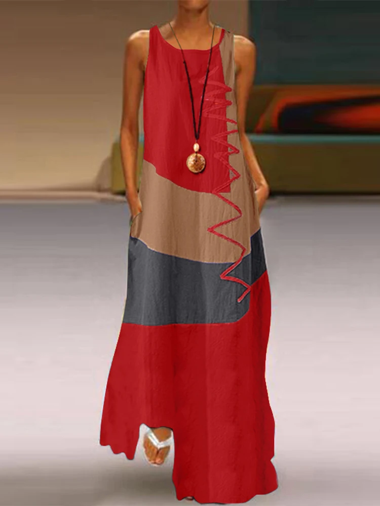 Sommer Patchwork Sommerkleid ZANZEA 2025, Frauen Maxi Kleid Kaftan Casual Ärmellose Tunika Vestido Weibliche Strand Urlaub Robe Oversize