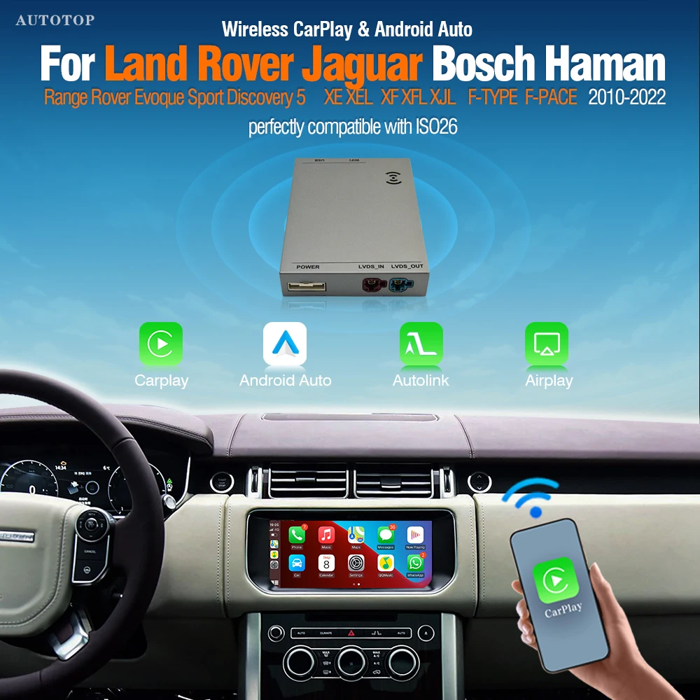 AUTOTOP sans fil Carplay Android Auto convient pour Land Rover Jaguar Bosch Discovery4 Evoque Freelander2 XE XF XJL Harman Decorder