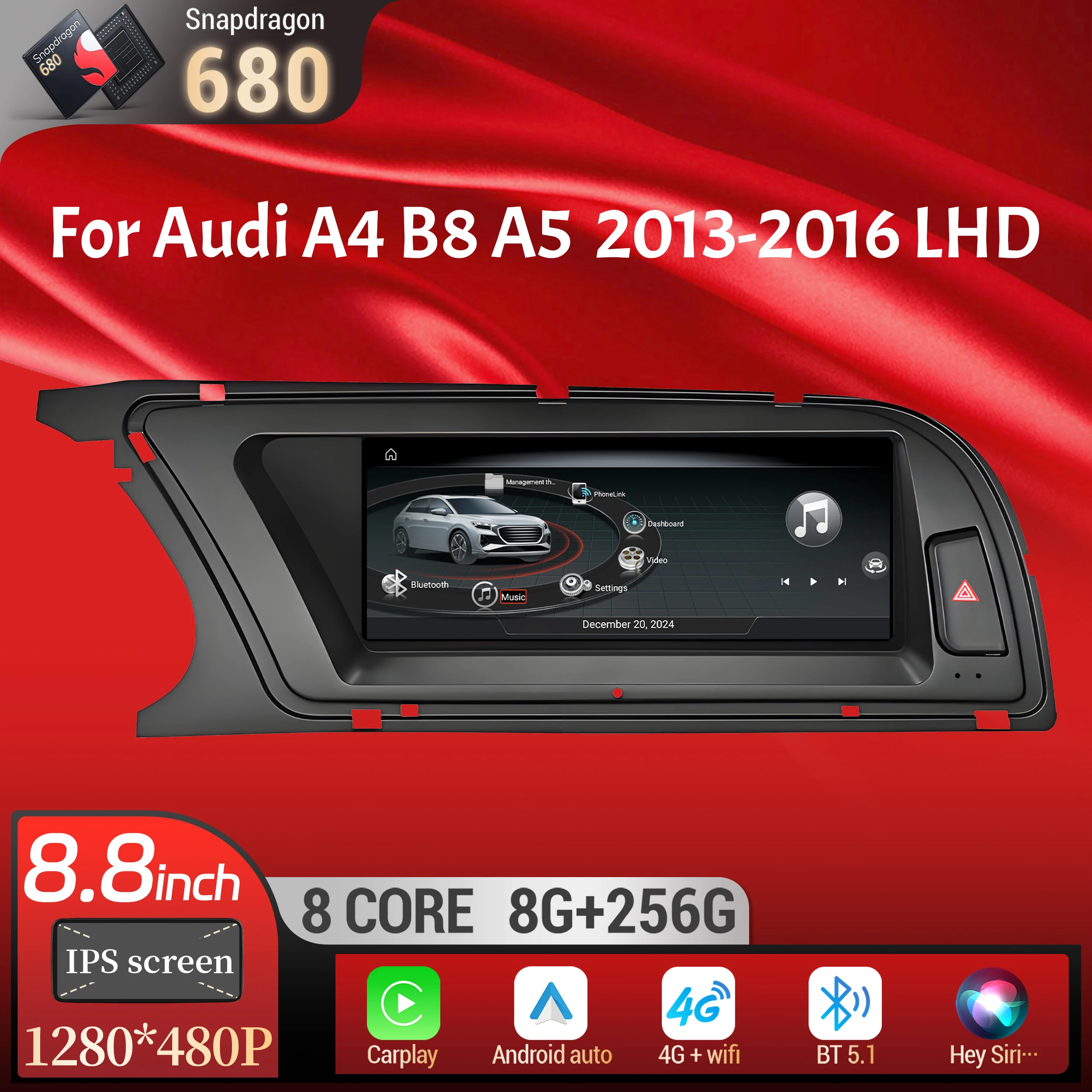 

8.8 inch Left Hand Drive Android 14 For Audi A4 B8 A5 2013-2016 Car Radio Wireless Carplay Qualcomm Snapdragon 680 Touch Screen