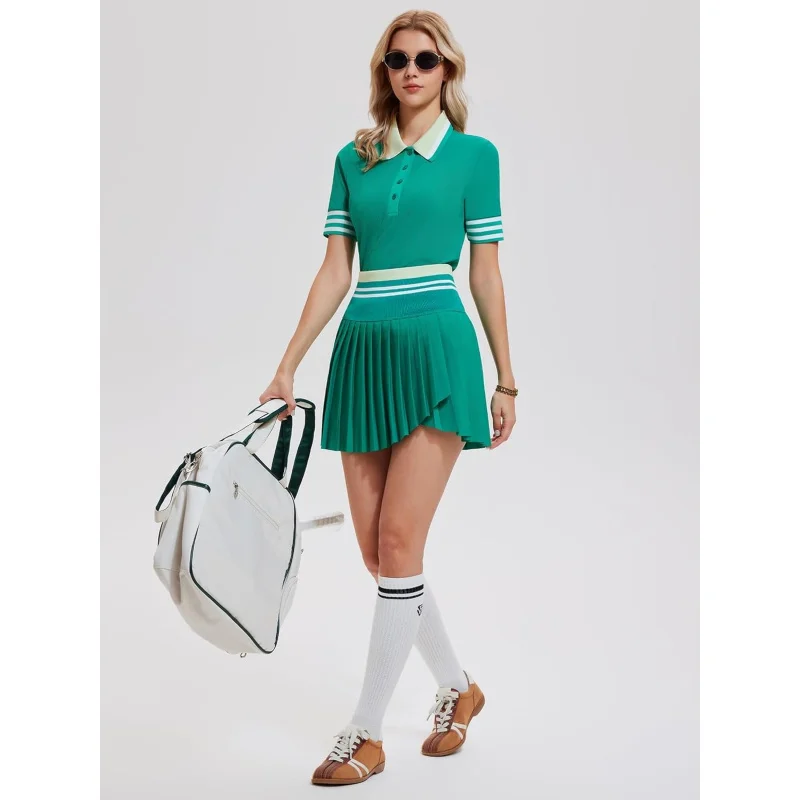 Sharp Star Women’S 2 PCS Tennis Skirt Set Preppy Polo Top High Waisted Pleated Skort With Pockets Athletic Golf Pickleball Outfit 6