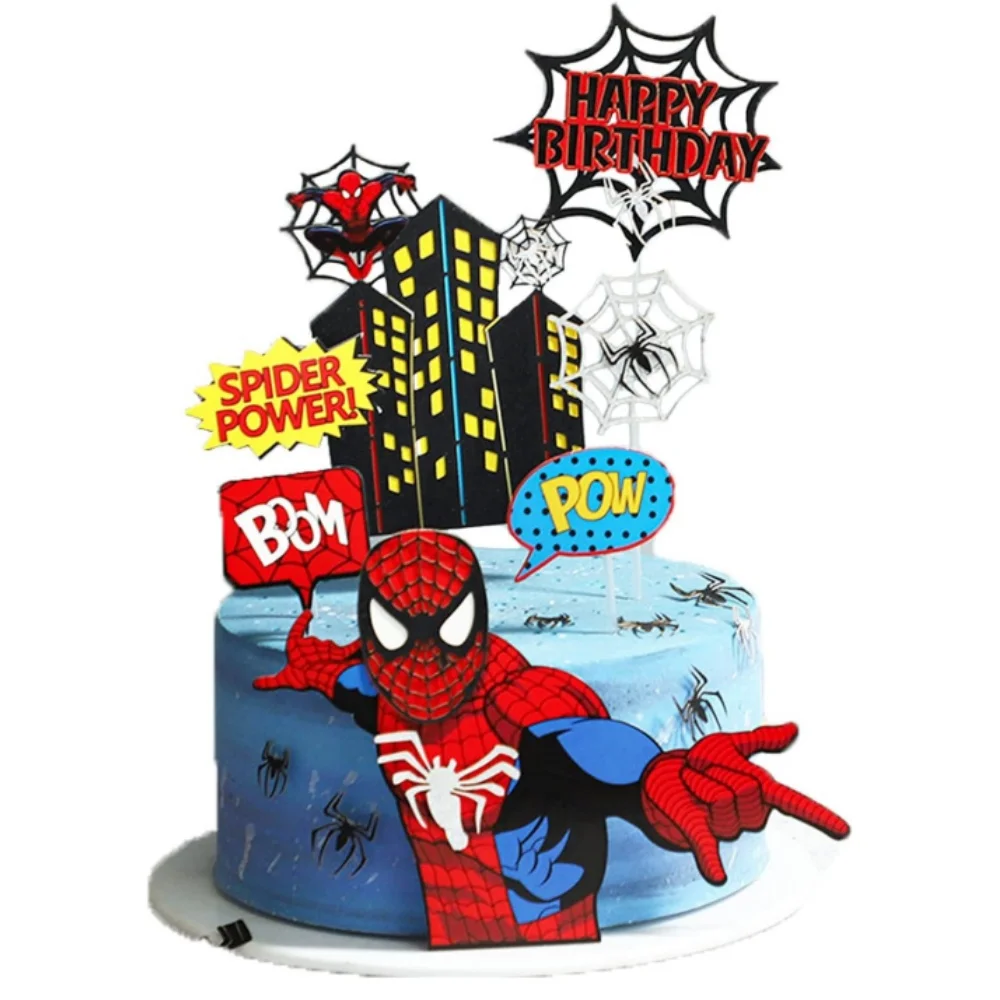 Spiderman Cake Toppers Superhero Birthday Cake Decorations Boys  CupCake Topppers Ornaments For Kid Baby Shower Supplies Gifts