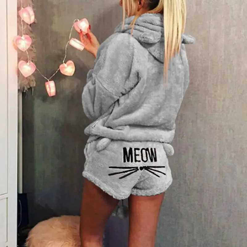 pyjama épais d\'hiver pour femmes filles, taille, mignon pour chat brodé