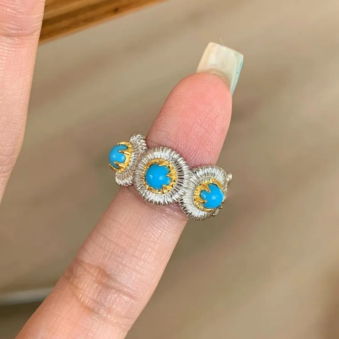 

Classic Charms Turquoise Flower Daisy rings for women Adjustable Retro Light Luxury High quality Blue Ring Party Jewelry Gifts