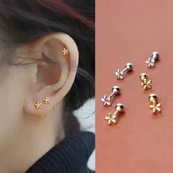 Korean Fashion Stainless Steel Cartilage Lobe Earrings For Women Mini Sweet Flower Stud Earring Tiny Body Piercing Jewelry Gifts