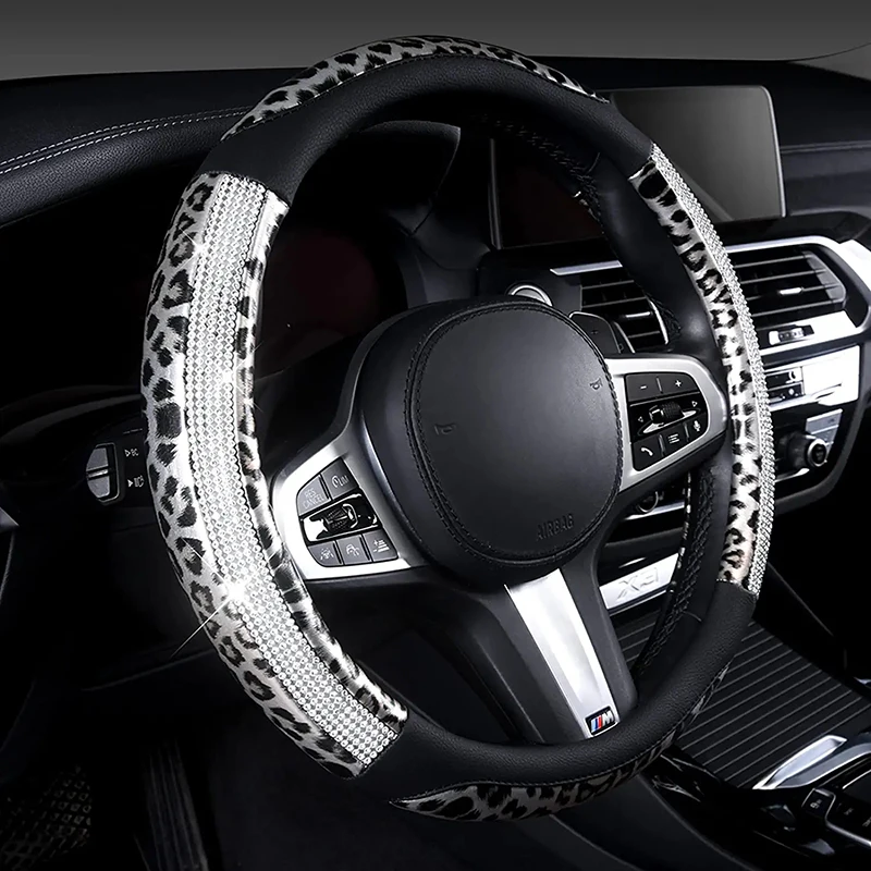 Sparkling Car Steering Wheel Cover Diamond Universal Fit 15inch Steering Wheel Protector Auto Decoration