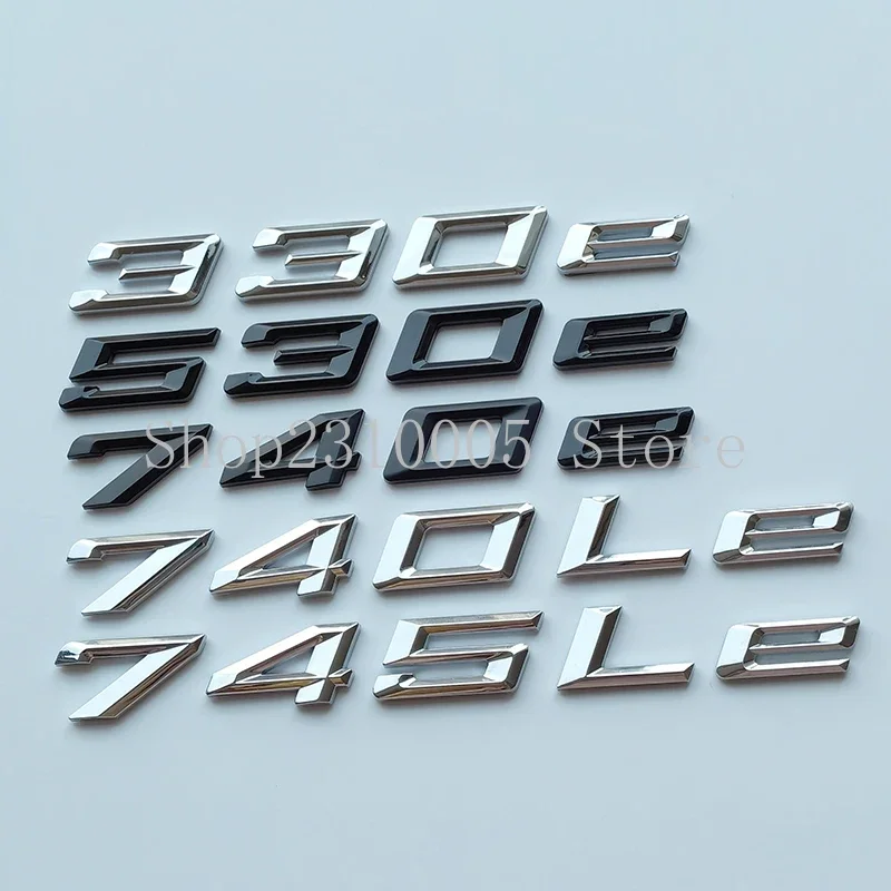 New Font Numbers Letters 330e 530e 740e 740Le 745Le Top ABS Emblem for e-car Electric Power Car Trunk Nameplate Logo Sticker