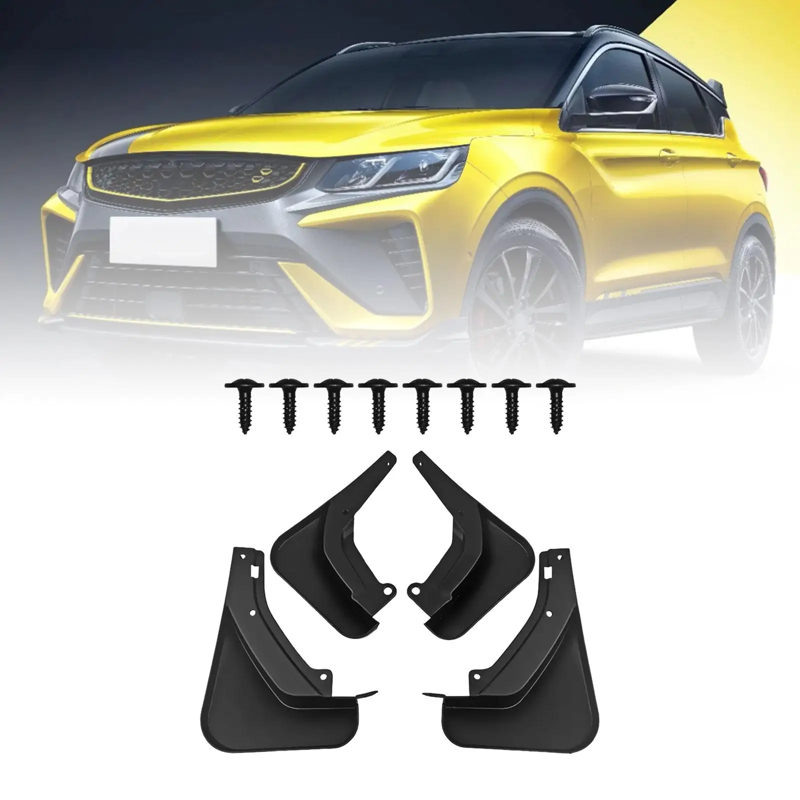 4x Car Wheel Mud Flaps with Screws Mudguard Mudflaps for Geely Coolray 2022-2023 Durable Easily to Install Car Accessories