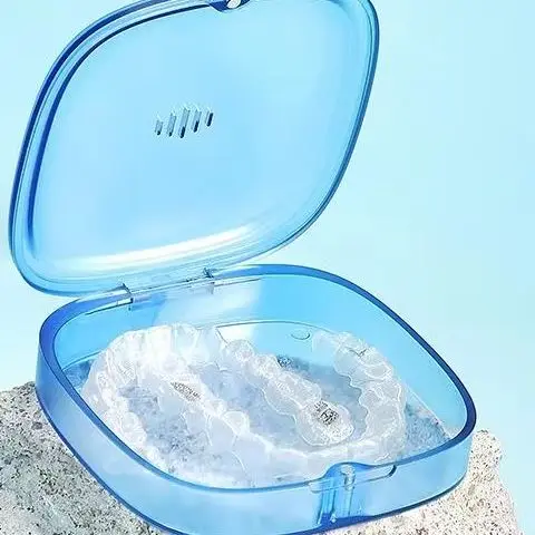 

Portable Dental Retainer Box Case Blue/Orange Denture Tray Box Plastic Teeth Container Denture Box False Teeth Protective Case