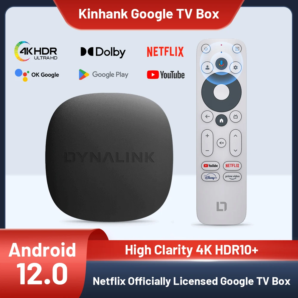 KINHANK GTV 안드로이드 12.0 스마트 TV 박스, 넷플릭스 4K 구글 인증 HDR10 + 돌비 오디오 스크린 캐스팅, 16GB eMMC 셋톱 박스