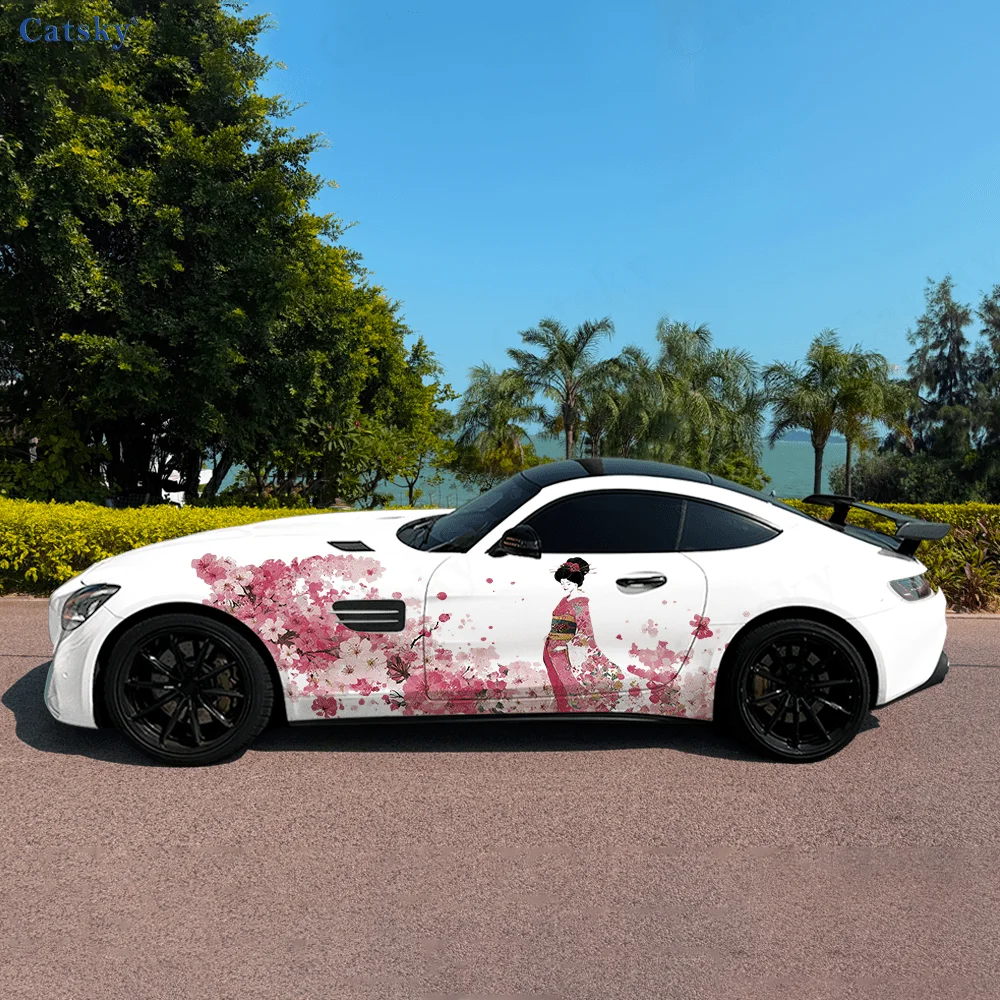

Japanese Geisha Flowers Car Vinyl Wraps Decal Self-adhesive PVC Sticker Suitable for Trucks SUV Decoration Auto Accessories Gift