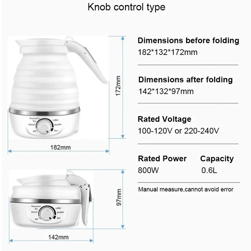 110V/220V Travel Camping Portable Foldable Silicone Electric Kettle Boiling Hot Water Thermal Insulation Heating Boiler Tea Pot