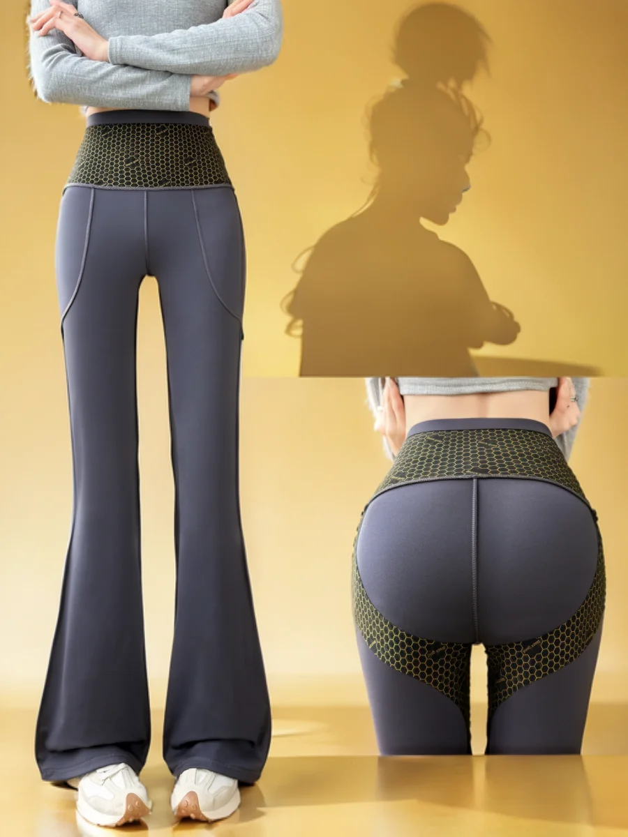 

Woolen Leggings Womens Calf-Length Lounge Bell-Bottomed Commuter-Style Elegance Neutral Couple Elasticated Stripes Loose-Fit Ol