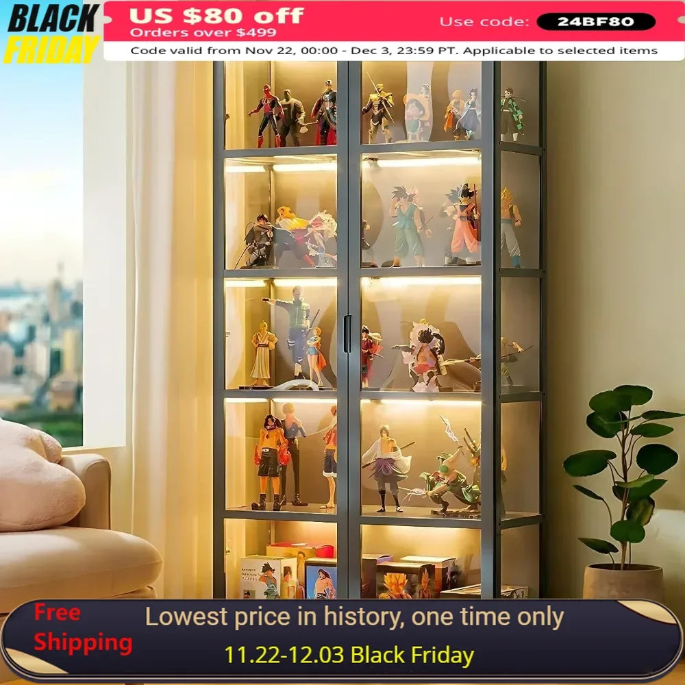 5-Tier Display Cabinet with Acrylic Glass Door, Collectibles Toy Organizers Rack & Storage Shelves, Display Cabinet