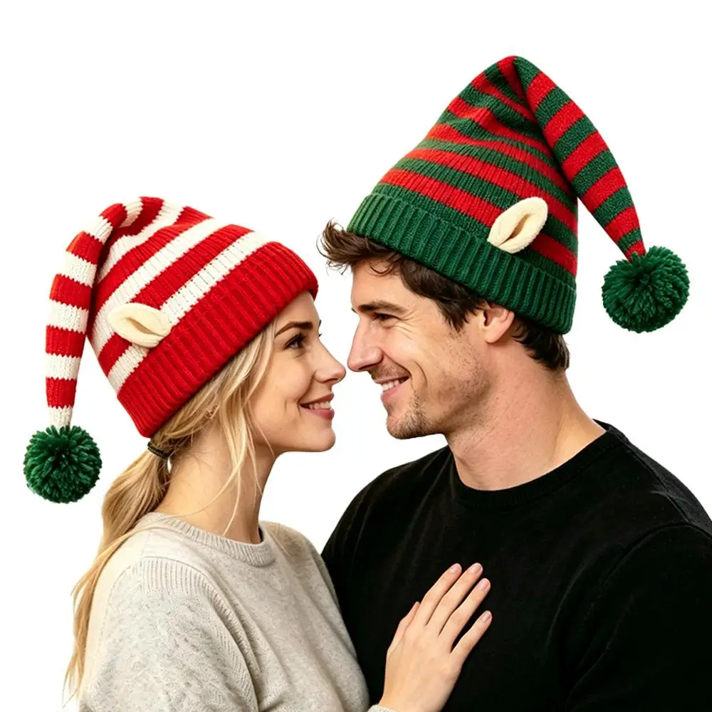 Bonnet de Lutin Rayé avec Oreilles et Pompon – photo 3