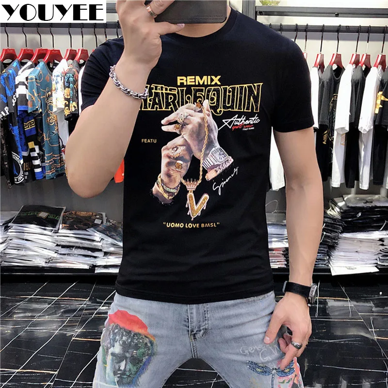 T-shirt Men's Red Summer 2022 New Short Sleeve Fashion Brand Mercerized Cotton Slim High-quality Hip-Hop Male Tees Man Clothing