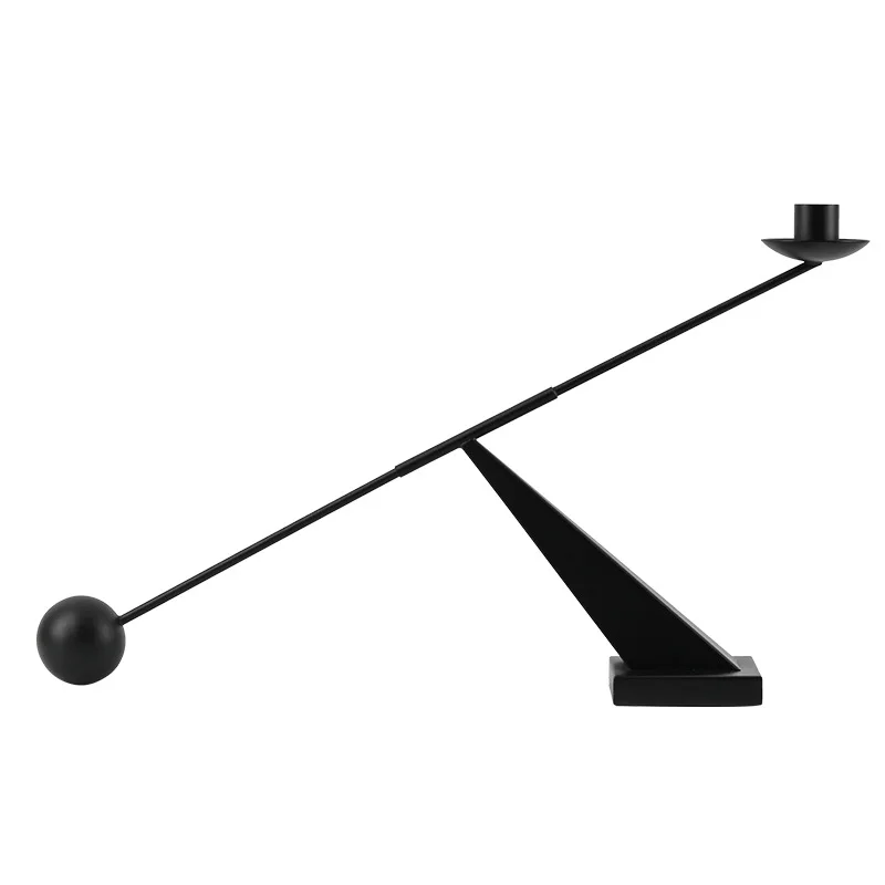 Metal Candlestick Ornament High-end Creative Geometric Lines Black Restaurant Candlelight Dinner Ornament