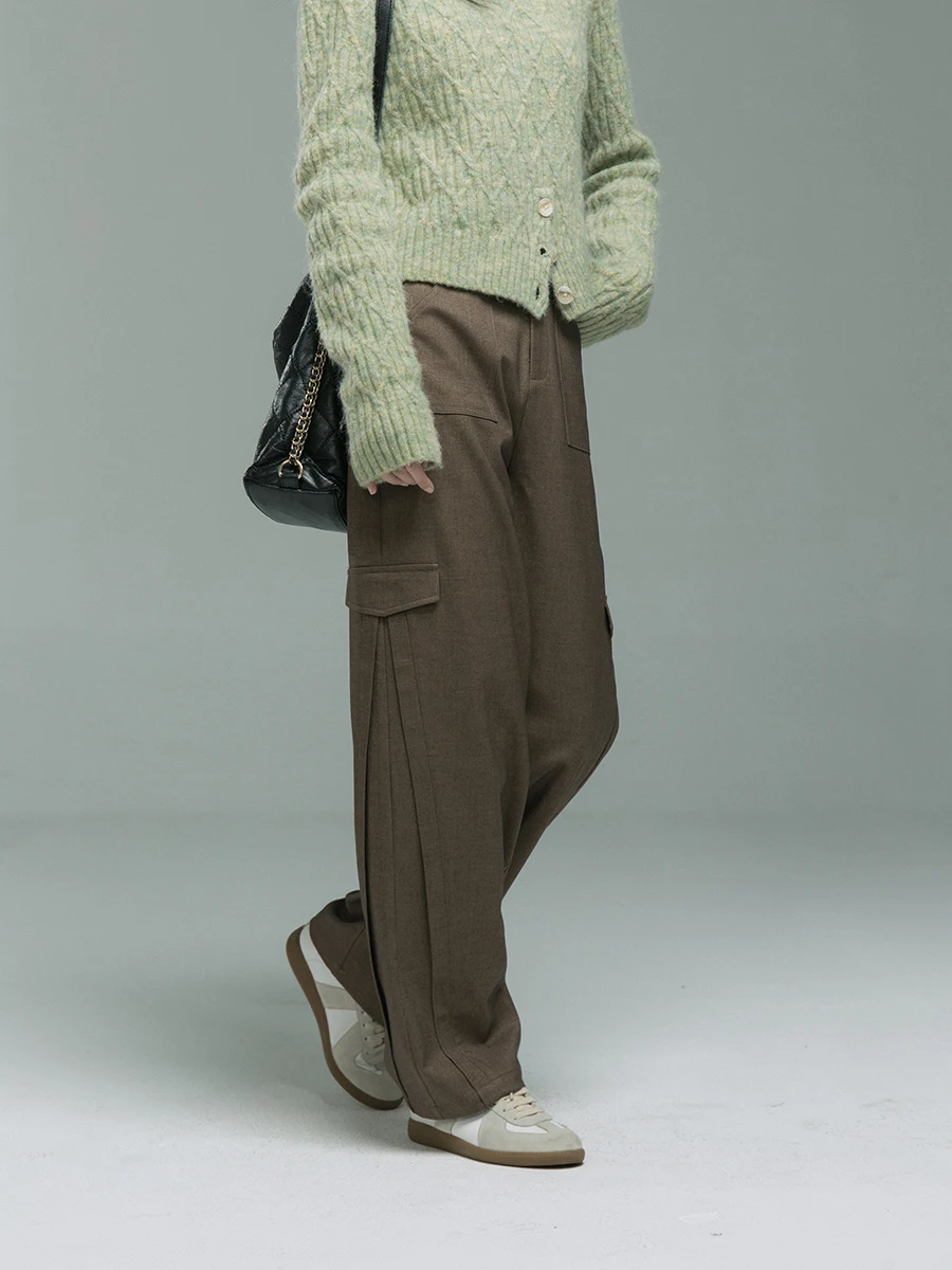 

XinXinYuE Lightweight Workwear Pleated Woolen Trousers Wide Leg Pants Commute Sle l Waist Polyester Blend Ladies