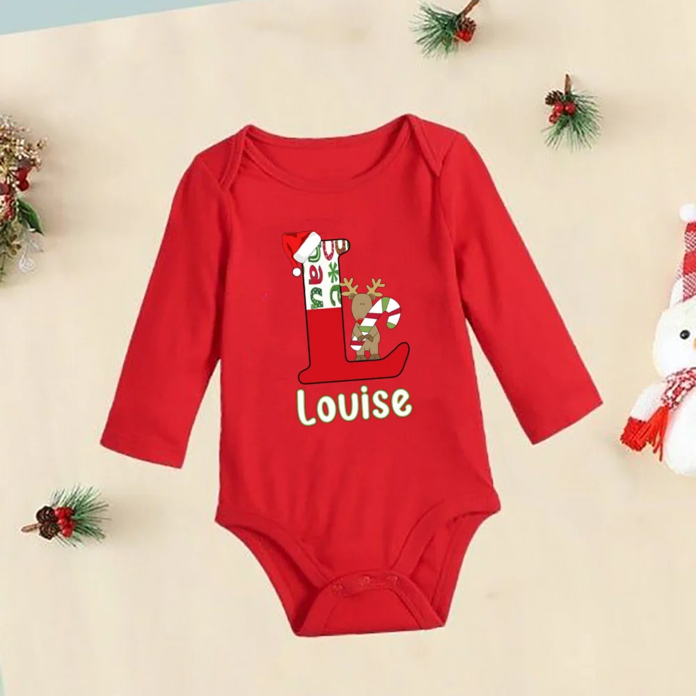 Personalised Initial with Name Baby Bodysuit Infant Christmas Party red cotton Outfit Newborn Jumpsuit Toddler Xmas Clothes Gift