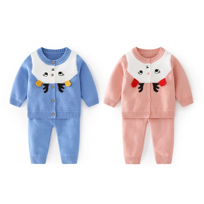 Spring Autumn Ins 1-6 Year Baby Boys 2PCS Clothes Set Patchwork Cartoon Cardigan Elastic Waist Pants Suit Infant Boys Outfits