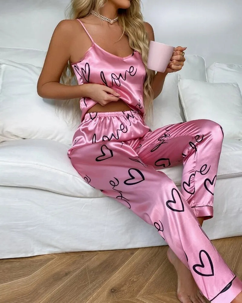 Women Sexy Satin Pijamas Set Lingerie Sleepwear Silk Nightwear Sleeveless Pajamas Set Home Wear Pyjama Femme Pyjamas