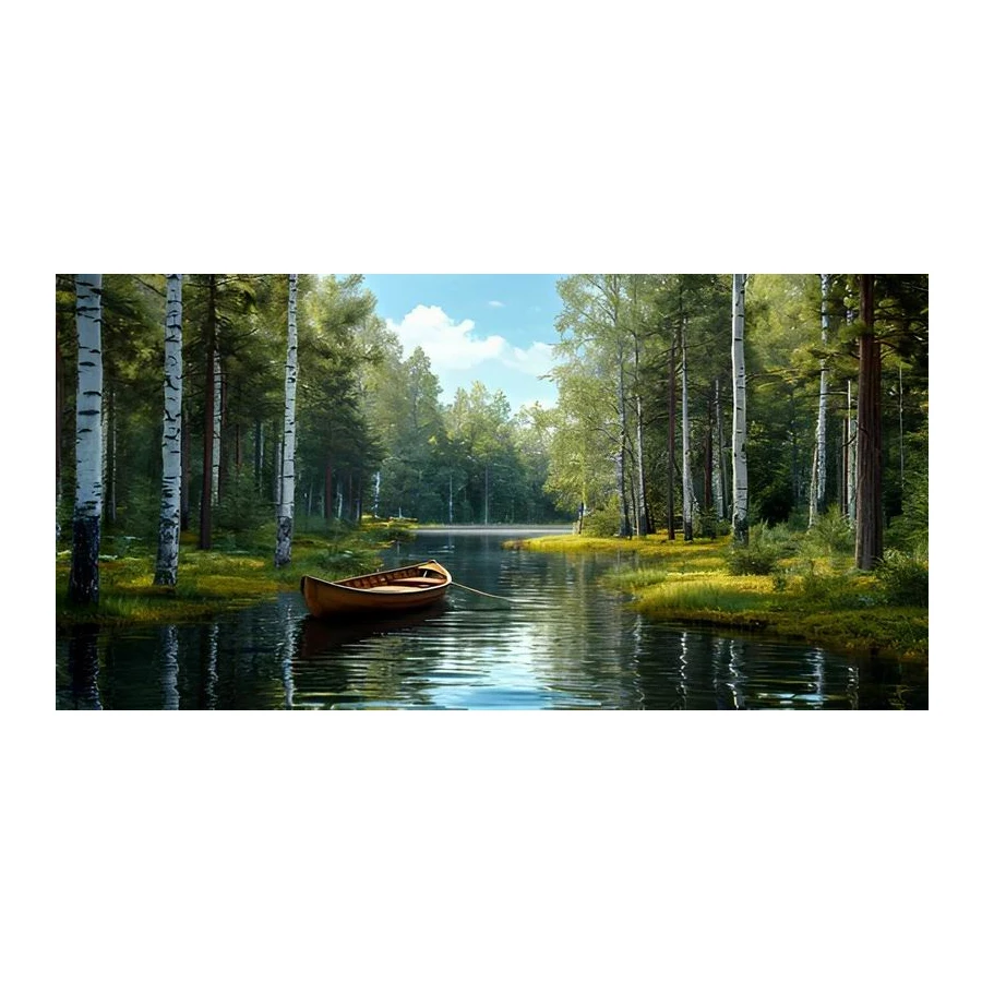 Fullcang Groen Bos Rivier Boot Diy Diamant Schilderij Groot Formaat Landschap Volledige Vierkante Ronde Boor Mozaïek Borduurfoto