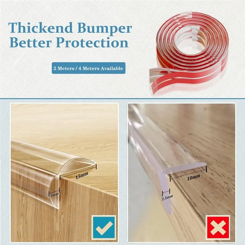 AINY-Baby Proofing Corner Protectors Silicone Desk Corner For Table Cabinets, Crib, 13Ft X 1.2 Inch With 4 Pack Corner Guards