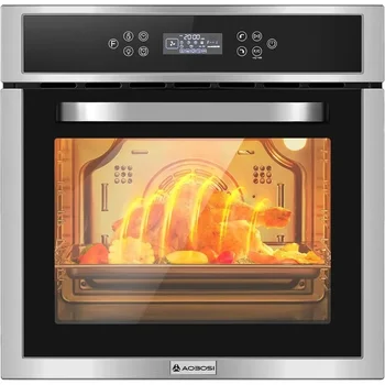AAOBOSI Horno de pared individual, horno eléctrico de convección incorporado de 24 pulgadas, 2,5 pies cúbicos, 2800W, 240V, pantalla digital LED, temporizador de control táctil