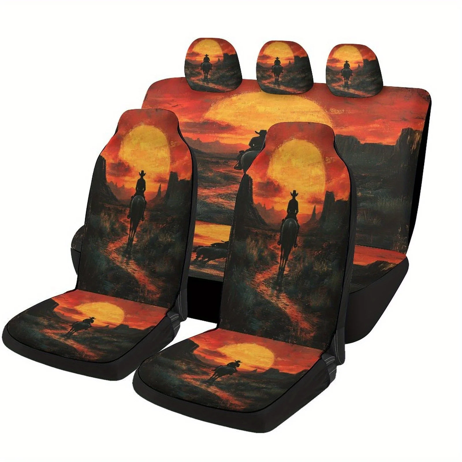 Sunset Rider Designed Car Seat Cover Set For Most Cars, Decorative Fashionable High-quality Car Seat Protector Covers Full Set,