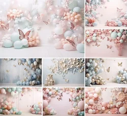 Mehofond Photo Backdrop for Photography Balloon Flower Newborn Baby Birthday Party Pink Background Butterflies Decor Photo Prop