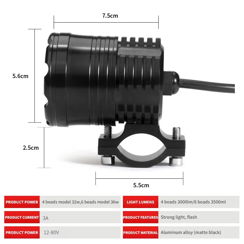 12V-24V Universal Motorcycle LED Headlight Fog Light  Auxiliary Spotlight Additional Motor Lamp Daytime Running Light