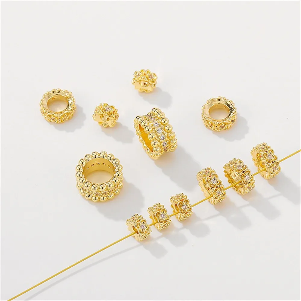 

18K Gold Inlaid Zirconia Large Hole Separated Bead Barrel Beads Scattered Beads Handmade DIY Bead Bracelet Necklace Accessories