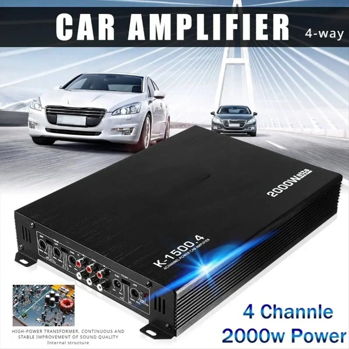 (BOFF) Class AB Car Audio Modified 4-Channel 4x80w High-Power Audio Amplifier Four-Door Speaker Active Subwoofer Stable Output