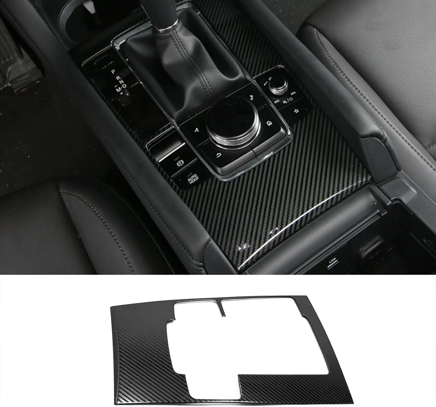 

Carbon Fiber Style Stainless Steel Gear Shift Knob Console Media Panel Cover for Mazda 3 Axela 2019-2025 Interior Accessories