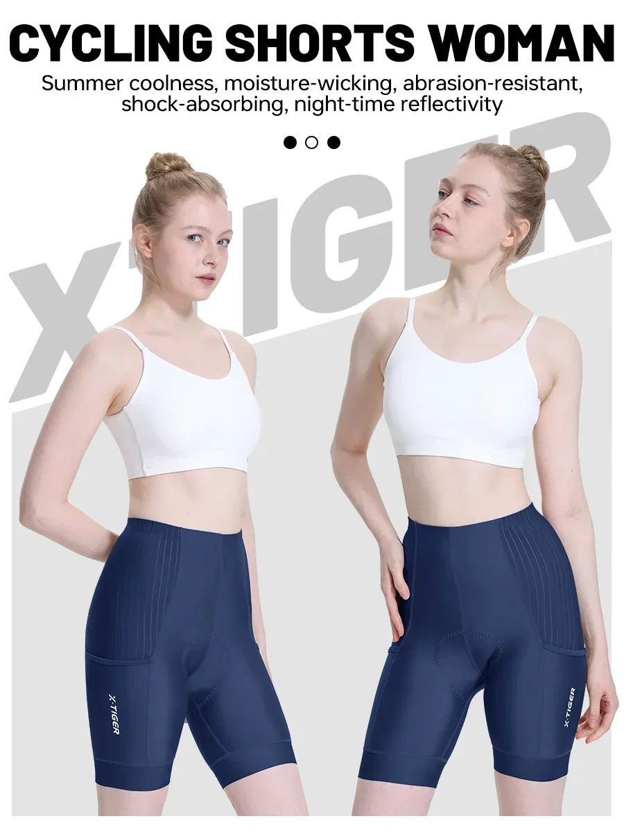 X-TIGER Damen-Radhose, stoßfest, mit Baumwolle gepolstert, MTB-Fahrradhose, atmungsaktiv, schnell trocknend, Pro-Rennradhose mit Taschen – Detail 1