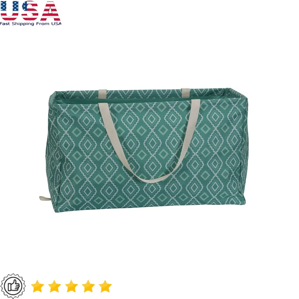 Teal Diamond Utility Tote Durable Canvas Storage Bag Versatile Organizer Container with Long Handles Shopping Laundry Picnic Car