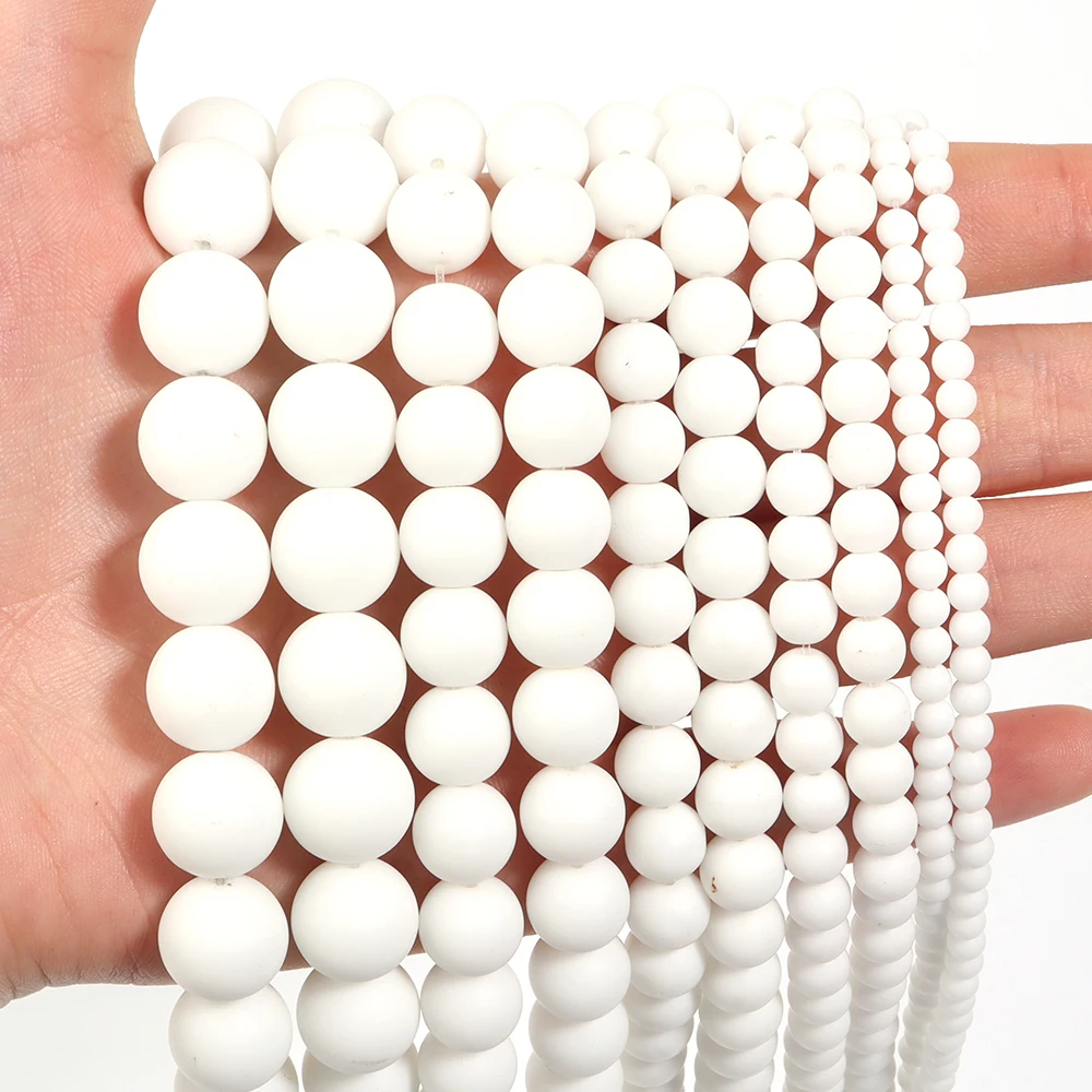 

1 Strand Glass Matte White/Black Beads 4/6/8/10/12mm Round Loose Beads for Jewelry Making Accessories DIY Bracelet Necklace