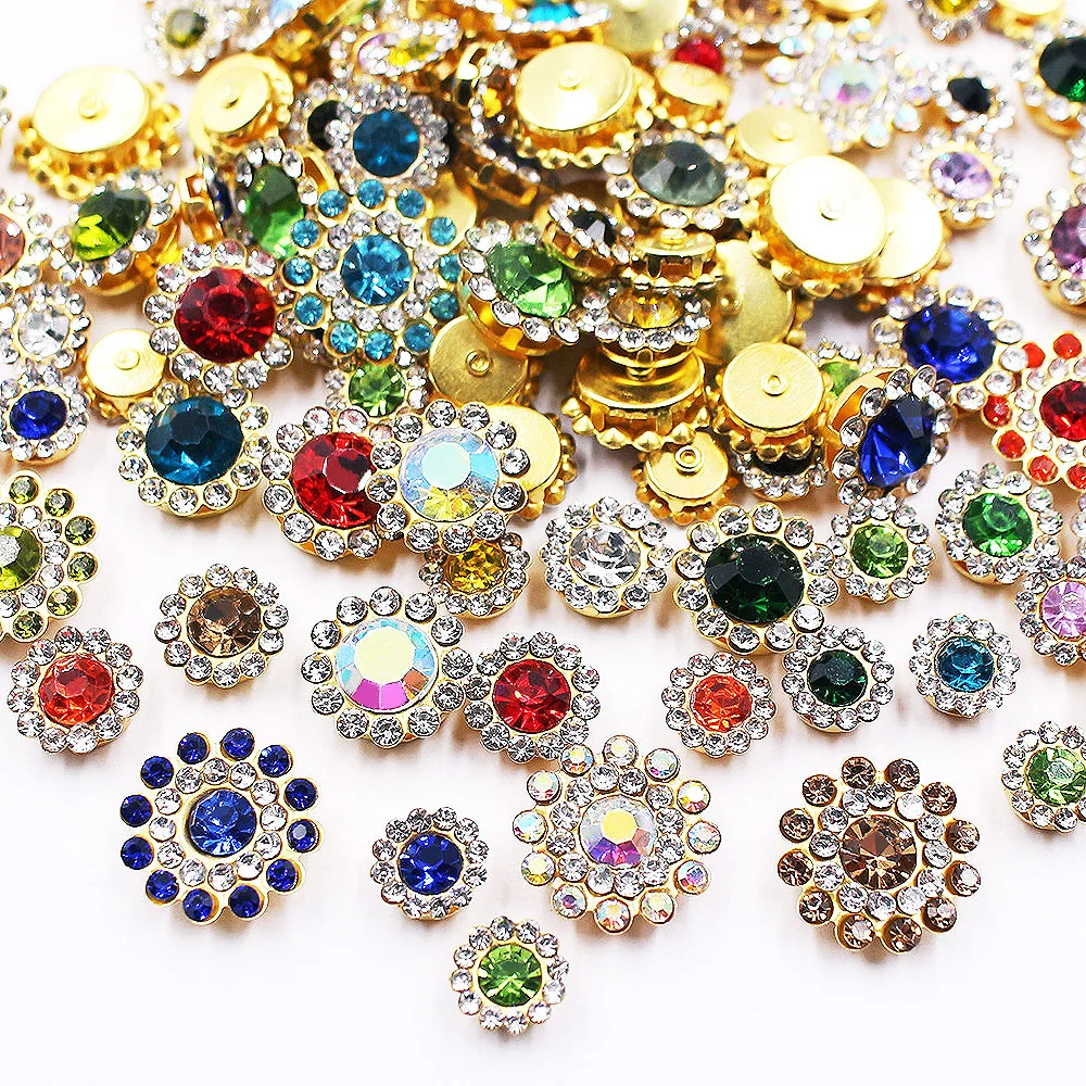 100Pcs Sunflower Sew On Claw Rhinestones Crystals Strass Glass Beads Buttons Stones Sewing Rhinestone for Clothes Decoration