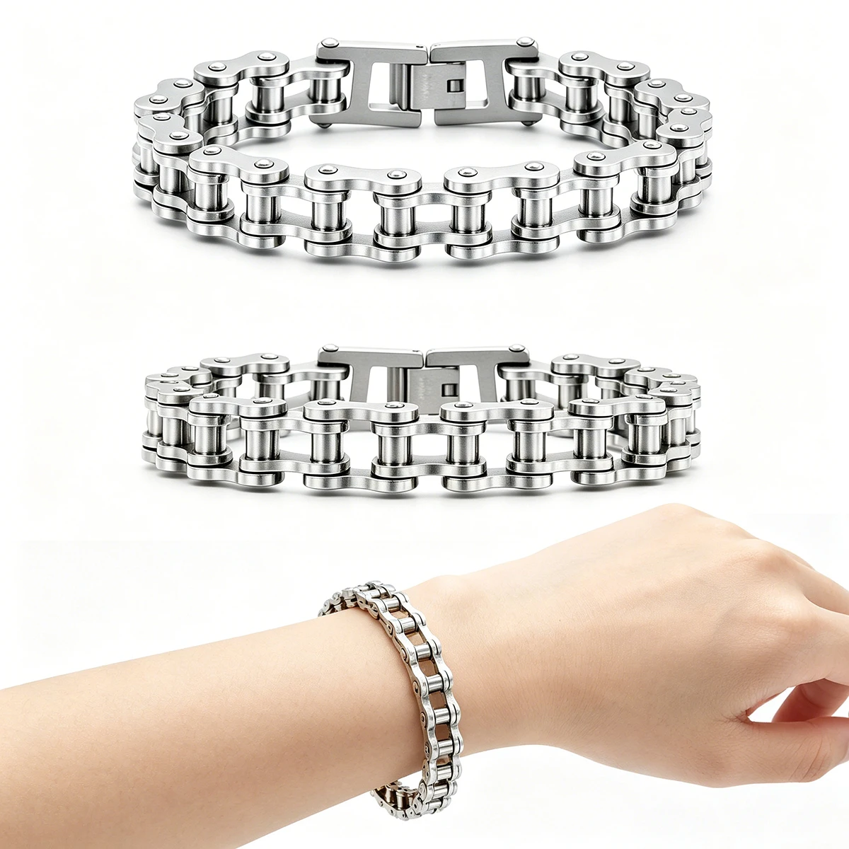 Edelstahl Biker-Kettenarmband Herrenarmband Gliederkette Motorrad-Fahrrad-Stil Armbänder Mode Punk Armreifen Schmuck – Detail 9