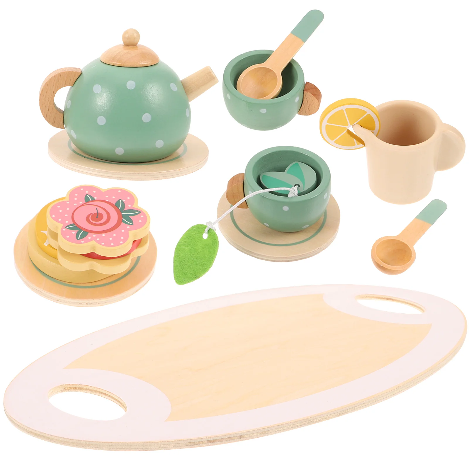 บทบาทเล่นชุดชาของเล่นเด็กไม้ Teaware เด็กวัยหัดเดินขนม House เครื่องประดับ Miniature เฟอร์นิเจอร์เล็กๆบนโต๊ะอาหารปลอดภัยการศึกษา