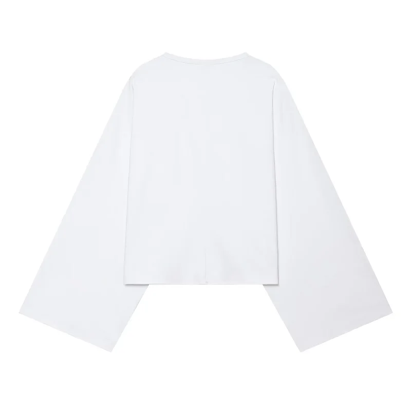 MUJER Damen-T-Shirt mit weiten Ärmeln, Herbst-Freizeitoberteil, Damen-T-Shirt in Weiß und Schwarz, Oversized-T-Shirt, Damen-Langarm-T-Shirts – Detail 3