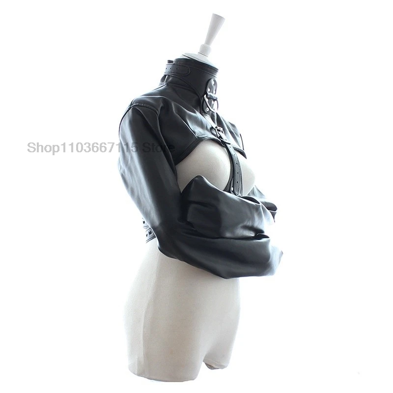 Vrouwen Zwart Rood Sexy Open Borst Cupless Lederen Bondage Strait Jacket Top Vrouwen Terughoudendheid Rechte Jas Halloween Kostuum