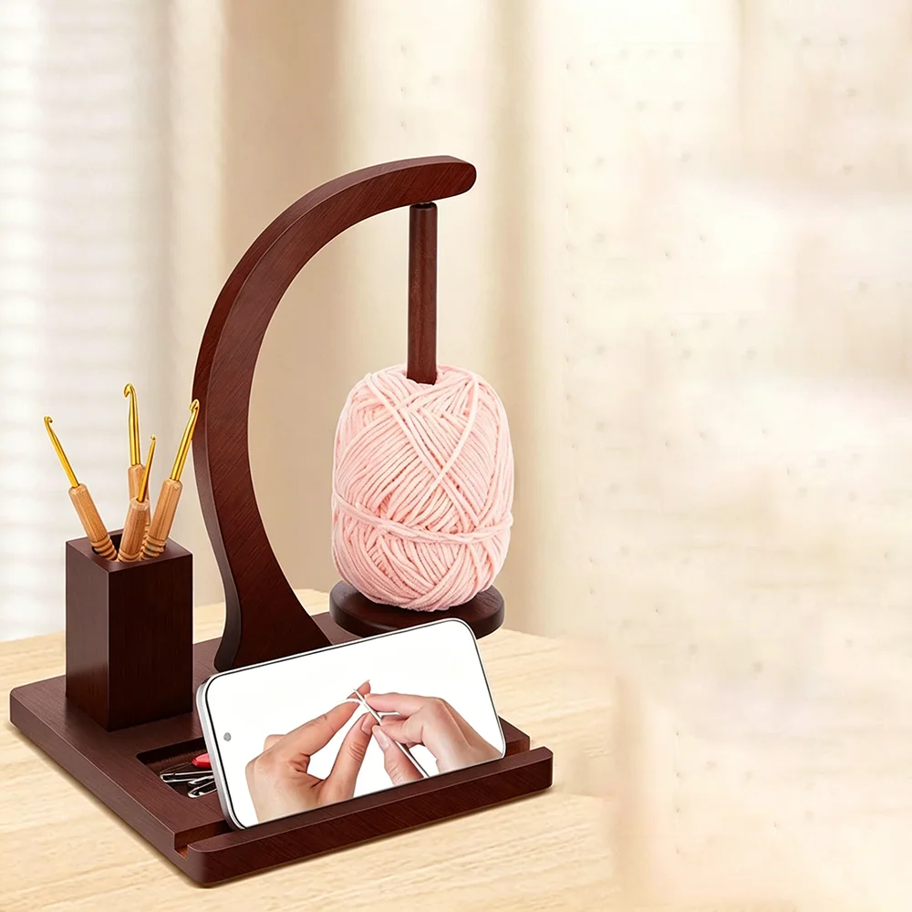 In Stock Wooden Rotating Yarn Holder Solid Wood Suspension Spinning Yarn Dispenser Desktop Knitting Thread Storage Rack for Croc