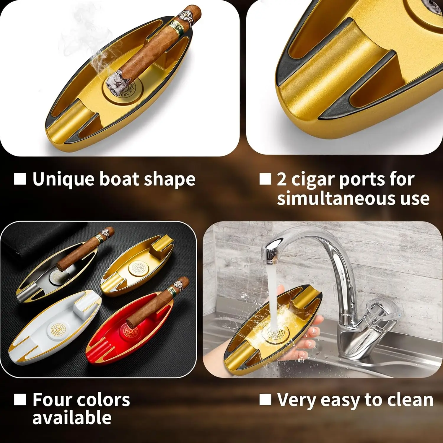 منفضة سجائر سيجار على شكل قارب مانسون خفيفة الوزن ومحمولة بفتحة مزدوجة فاخرة وجوية للمنزل والمكتب في الهواء الطلق