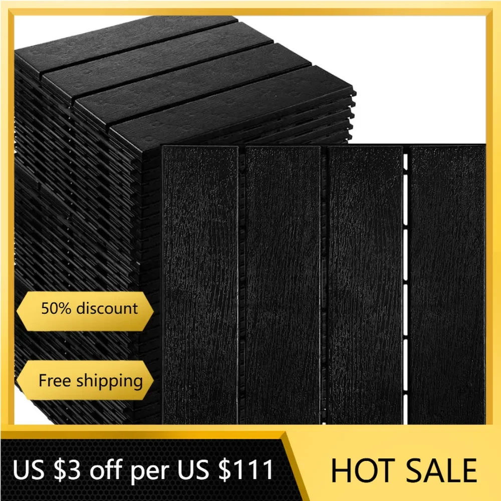 48 Pcs Plastic Deck Tiles 12 x 12 Inch  Tiles Waterproof Outdoor Flooring Composite  Decking (Black)freight free